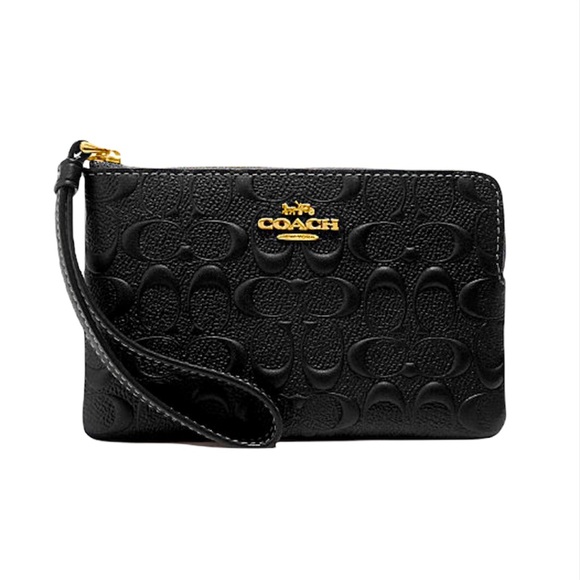 Coach Signature Leather Corner Zip Wristlet - Picture 1 of 2